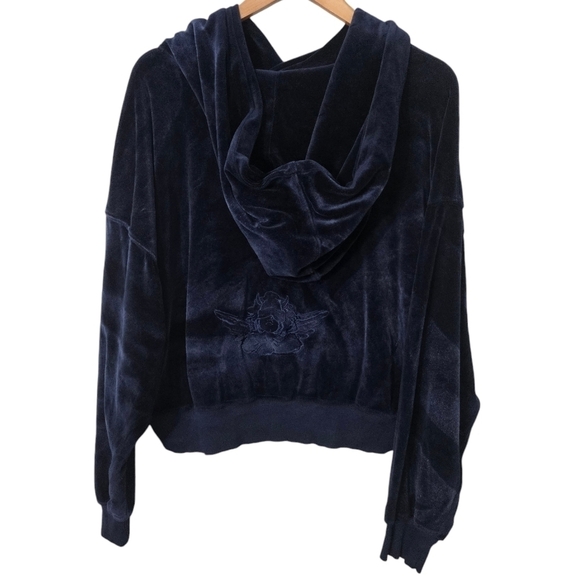 BoysLie Navy Blue Velour Pullover Hoodie Sweatshirt - Picture 1 of 8